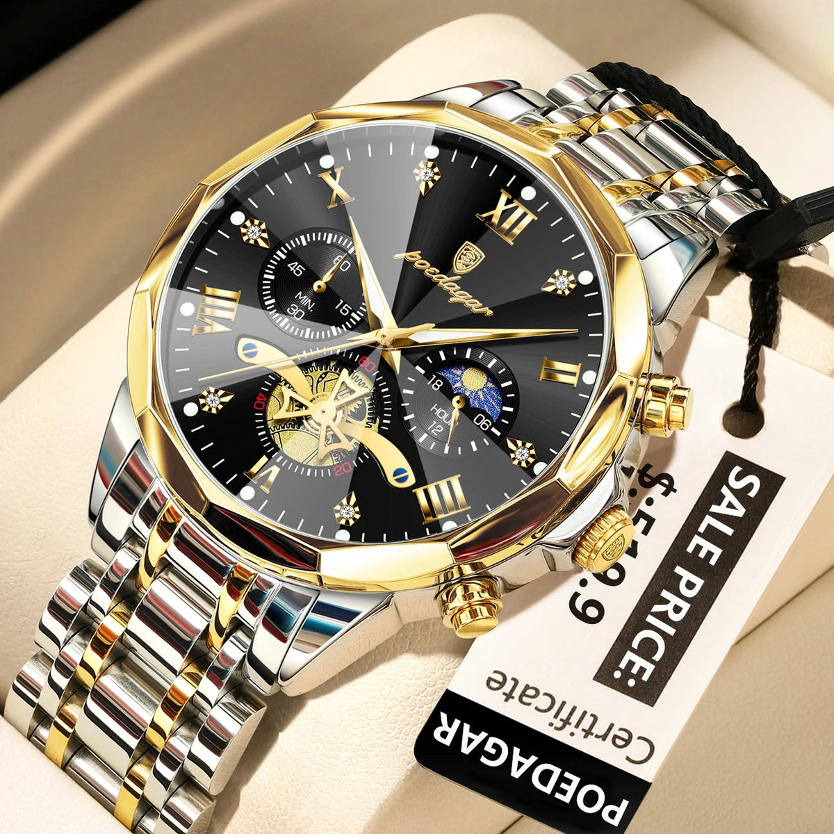 POEDAGAR 938 Chronograph Steel Watch