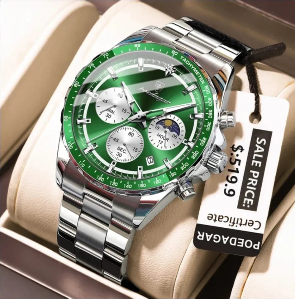 POEDAGAR 879 Green Chronograph Watch