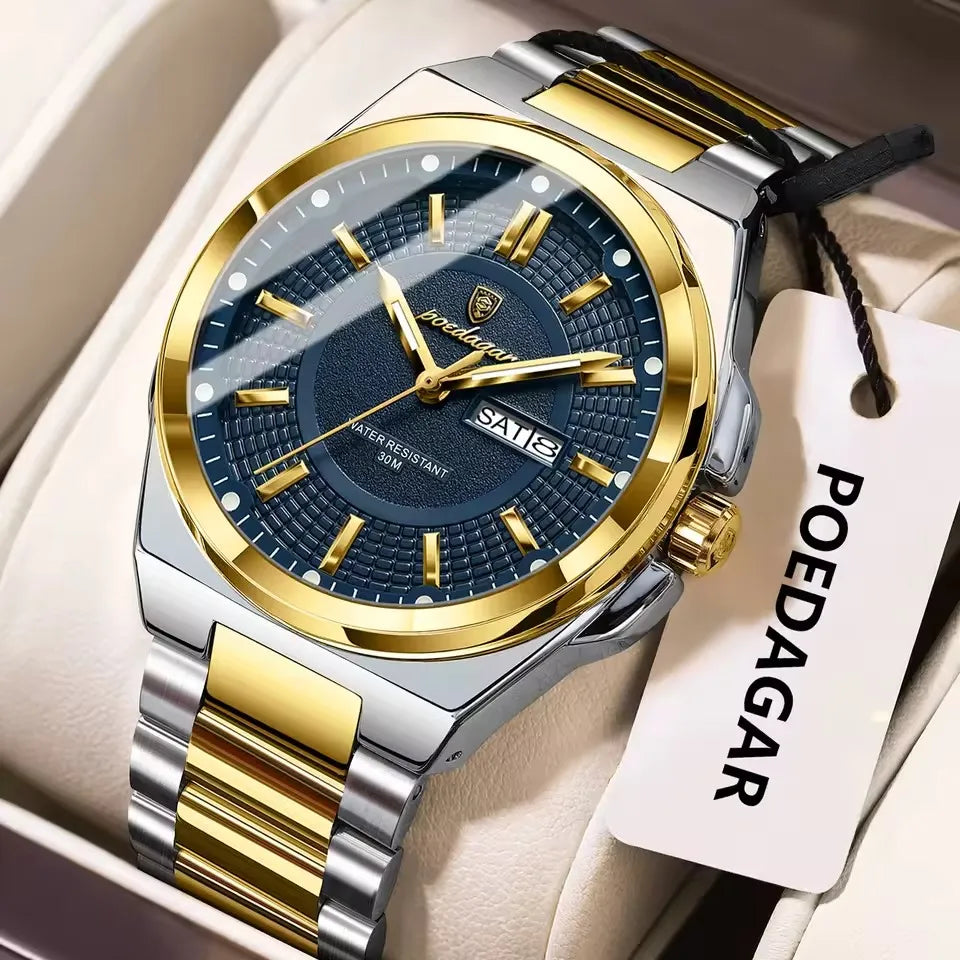 POEDAGAR 896 Day-Date Steel Watch