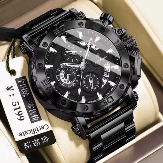 POEDAGAR 892 Black Sport Chronograph